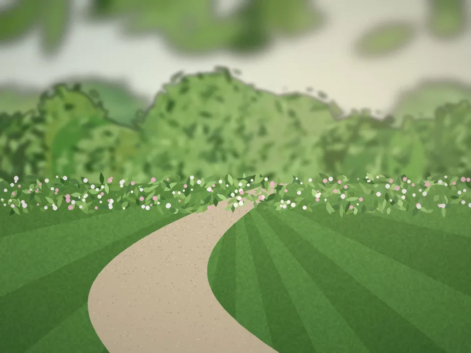 Jardin créé avec une allée sinueuse et des massifs