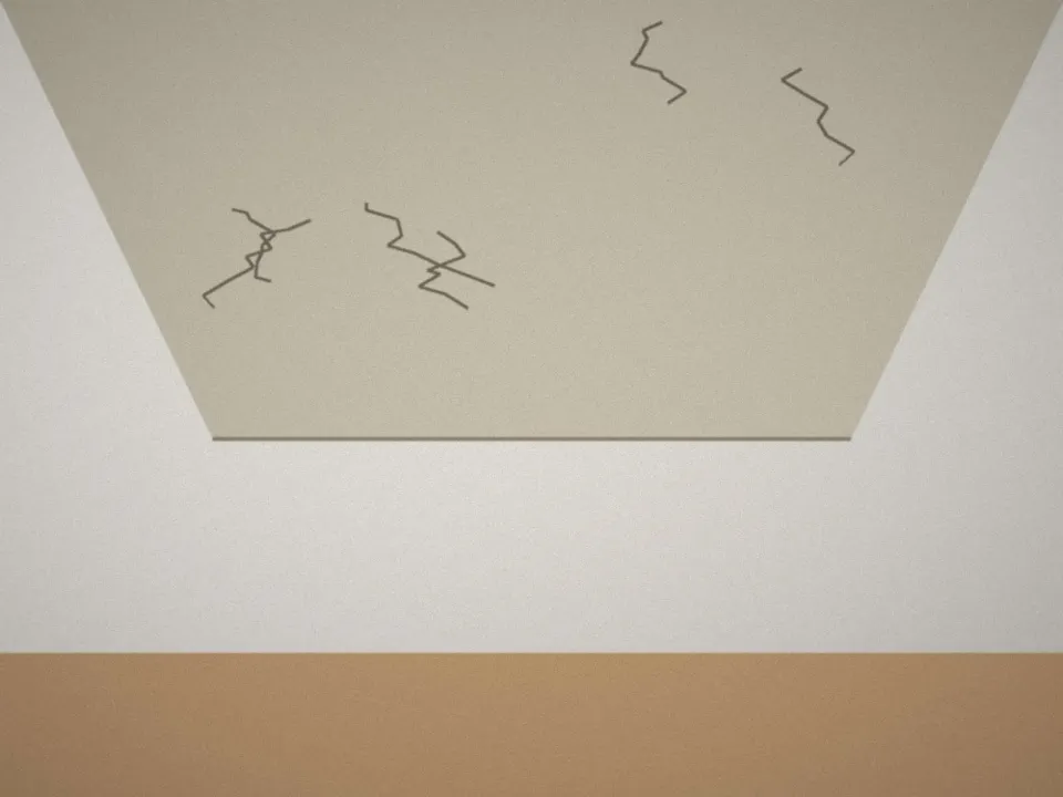 Avant : Plafond fissuré remplacé par un plafond suspendu
