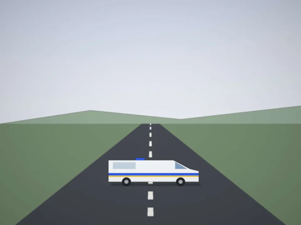 Ambulance sur l'autoroute pour un transport longue distance