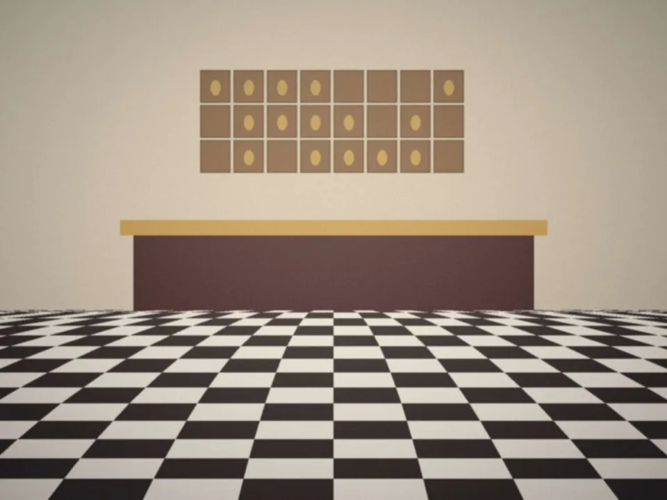Hall de l'hôtel : comptoir de réception et tableau des clés