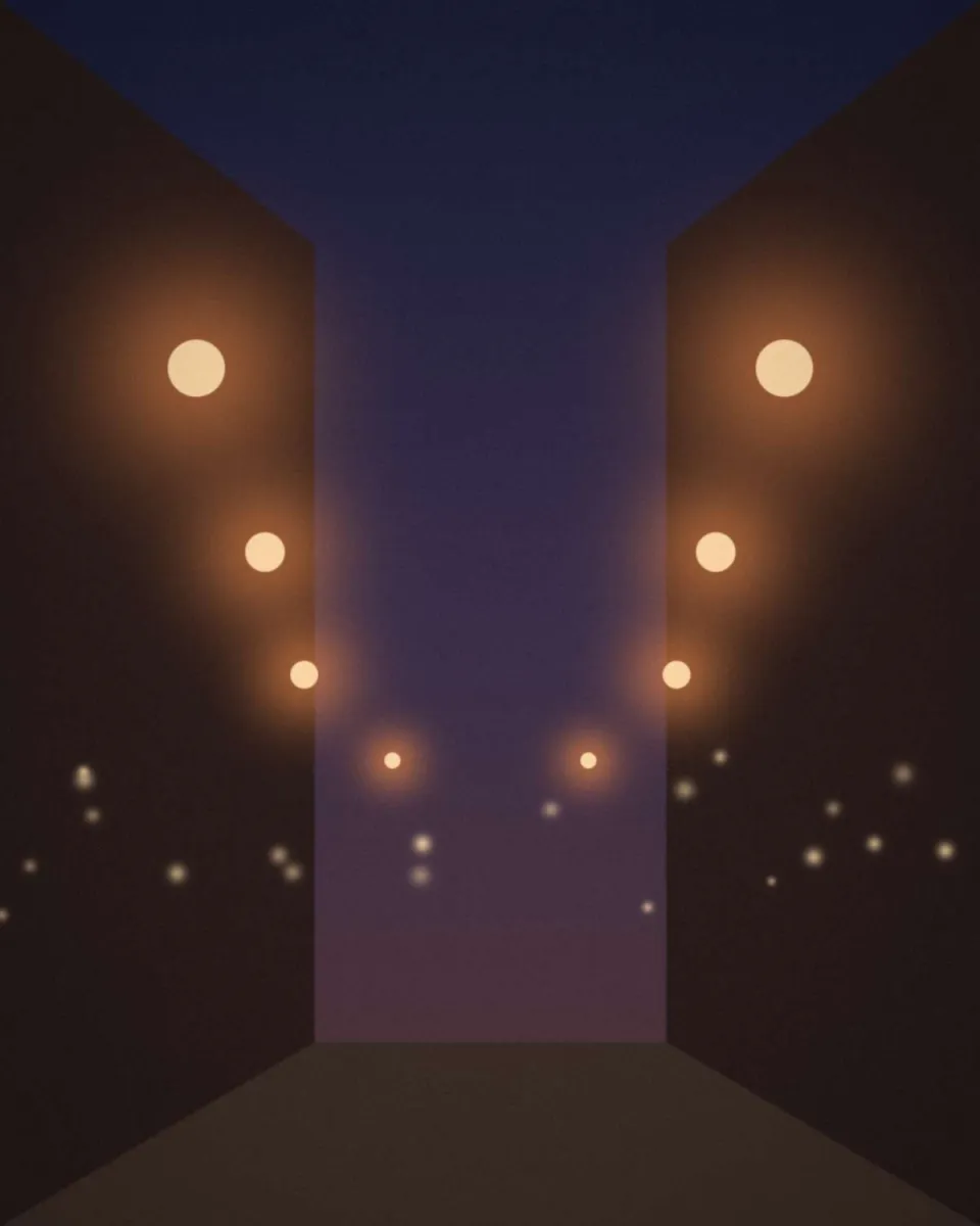 Lanternes allumées dans une rue de bois le soir