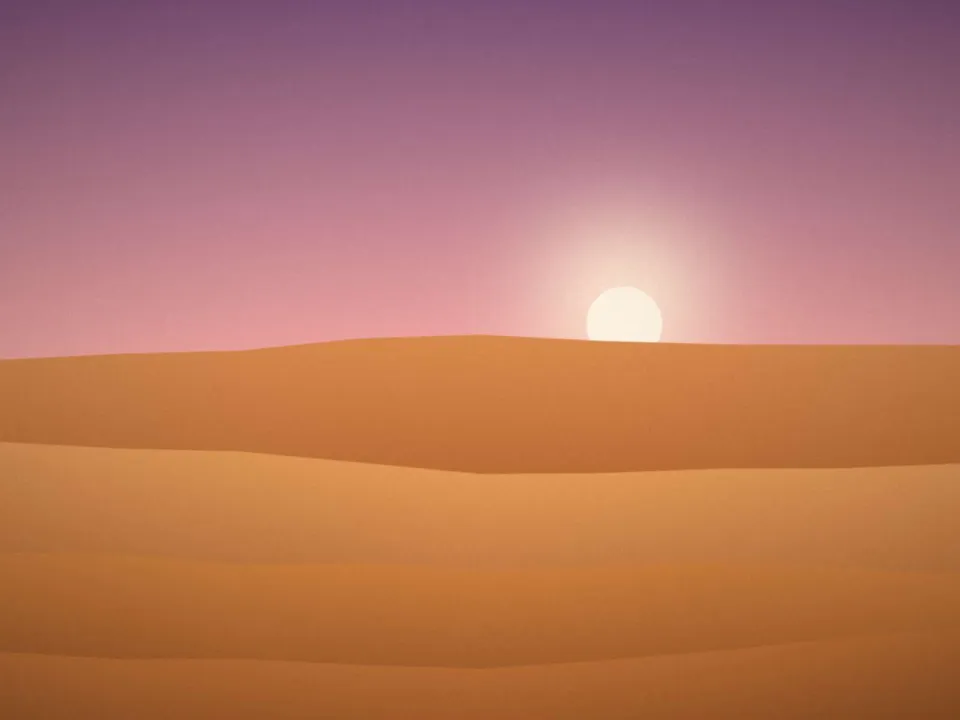 Dunes et ciel rose au coucher du soleil