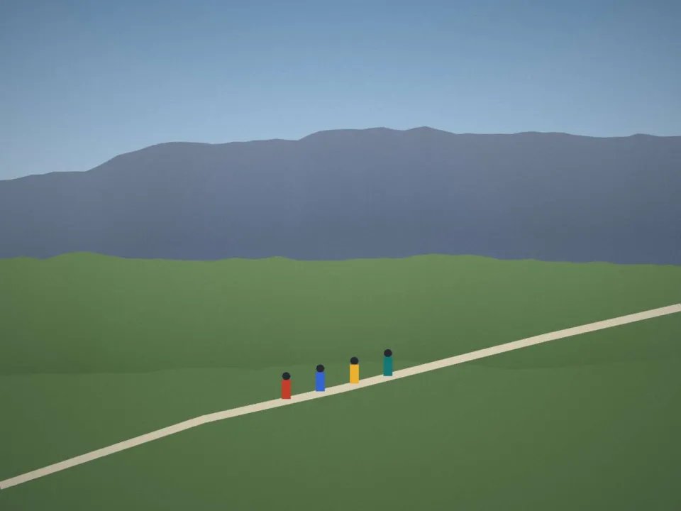 Petit groupe de marcheurs sur un sentier de montagne