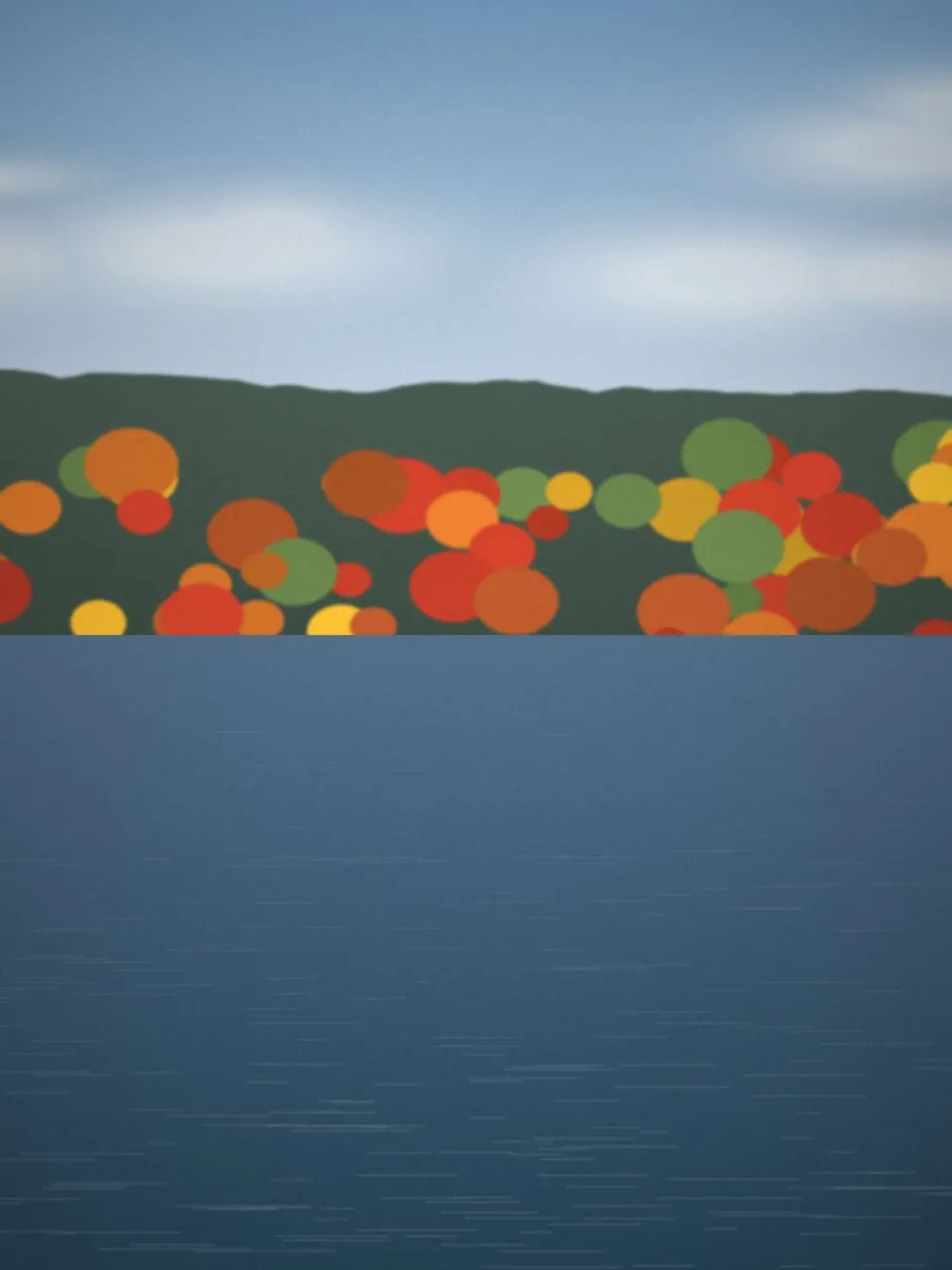 Lac calme entouré de forêts aux couleurs d'automne