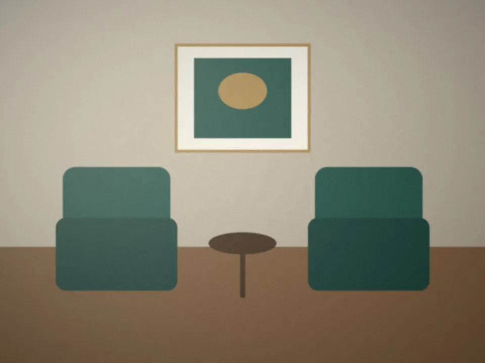 Salle de rendez-vous calme, deux fauteuils face à face