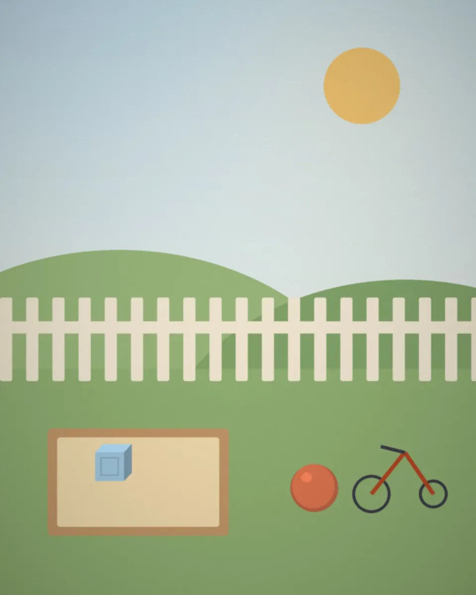 Le jardin au soleil, avec un tricycle