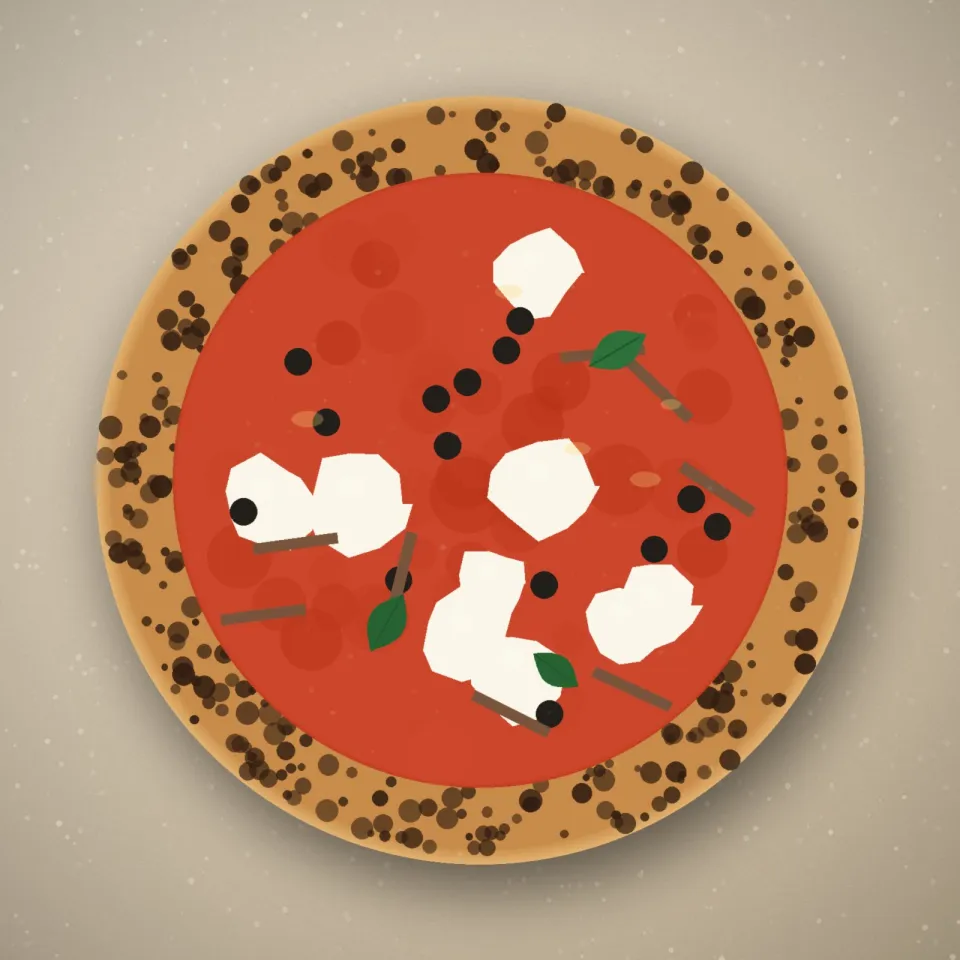 La pizza du mois aux olives noires et aux anchois, sur un plan fariné