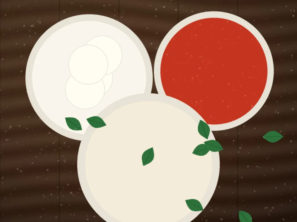 Bols de fior di latte, de sauce tomate et de farine