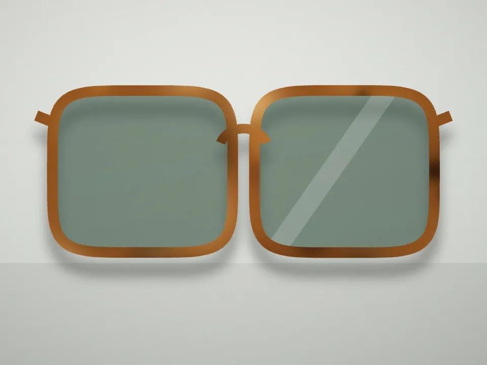 Monture carrée acétate écaille, verres verts posée sur un présentoir clair (modèle d'exemple)