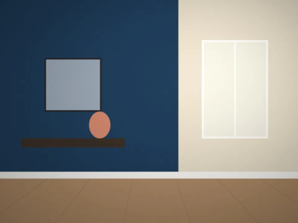 Chambre après travaux : mur bleu de Prusse et lin
