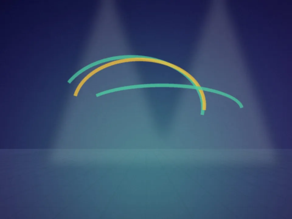 Plateau dans la pénombre traversé par des faisceaux de lumière