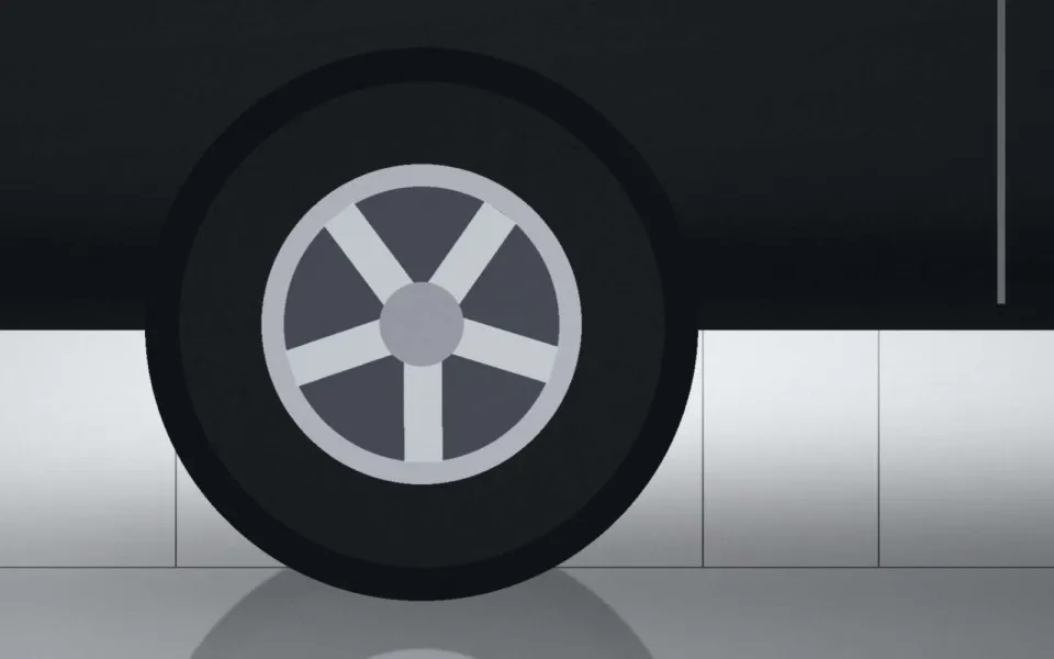 Détail de la jante et de la carrosserie de la Celvo