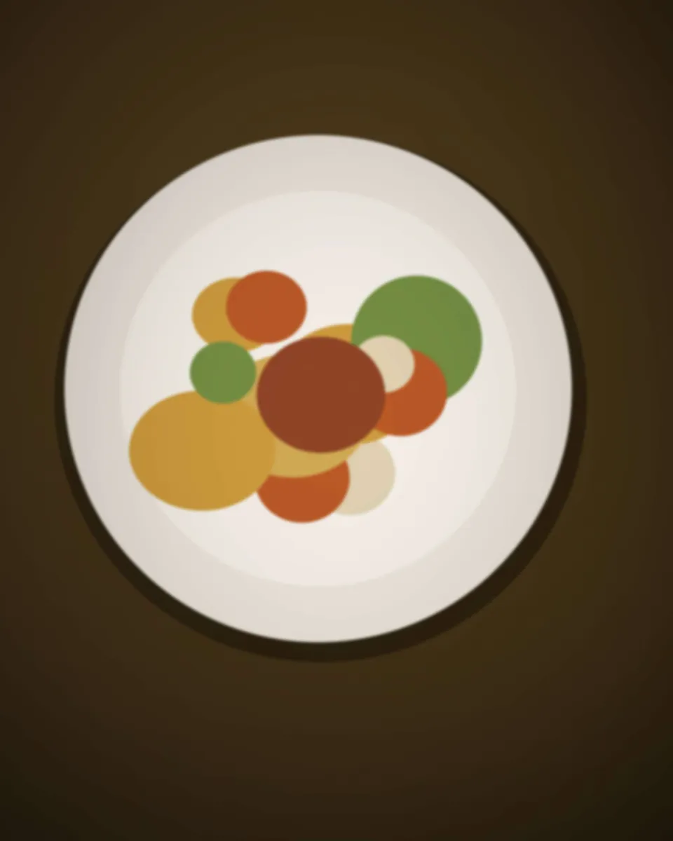 Table dressée pour un repas à partager, plats au centre
