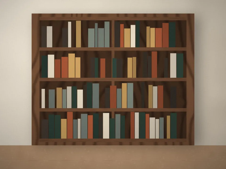 Bibliothèque murale en noyer remplie de livres