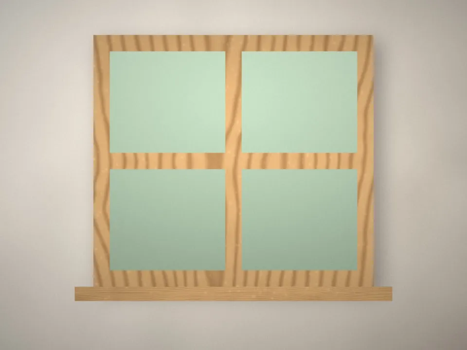 Fenêtre en chêne à deux vantaux, vue depuis l'intérieur
