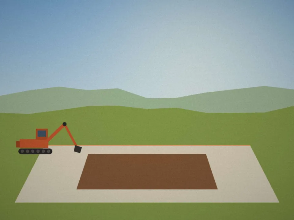 Plateforme terrassée pour une piscine, contours tracés au sol