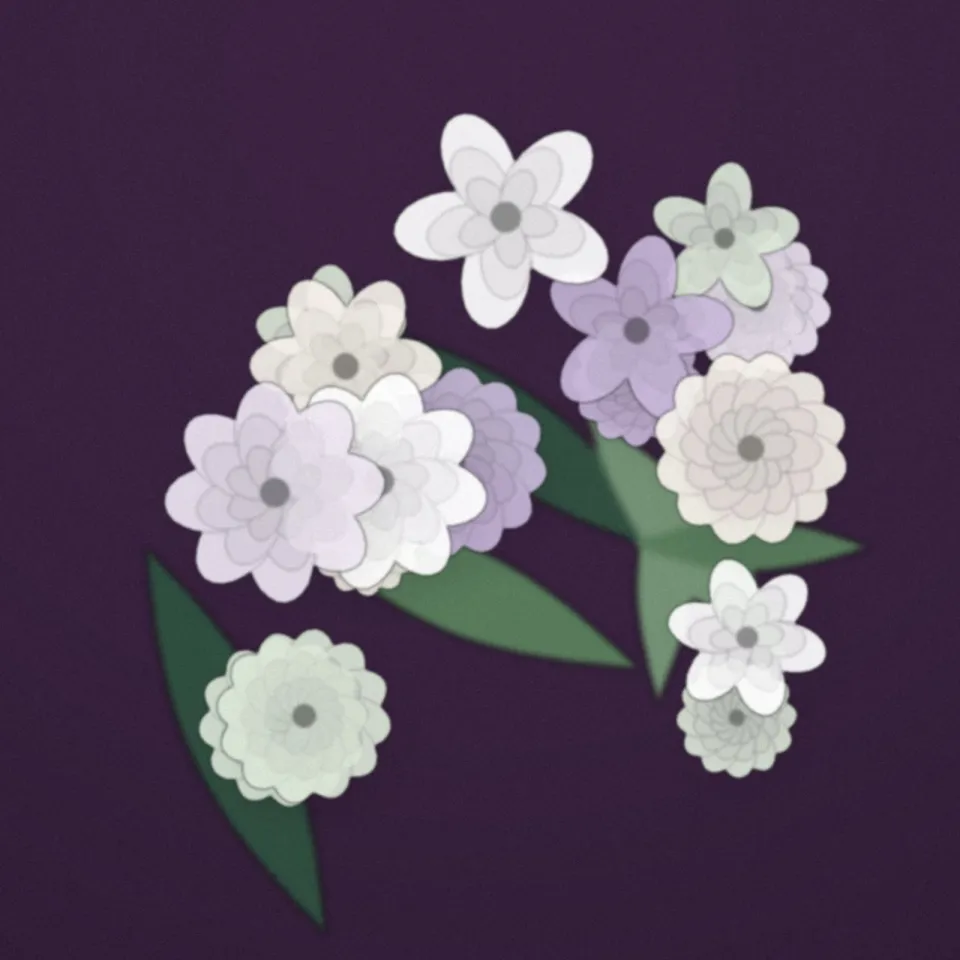 Coussin de deuil en fleurs blanches et mauves