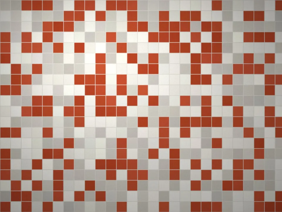Mosaïque blanche et terracotta dans une salle d'eau