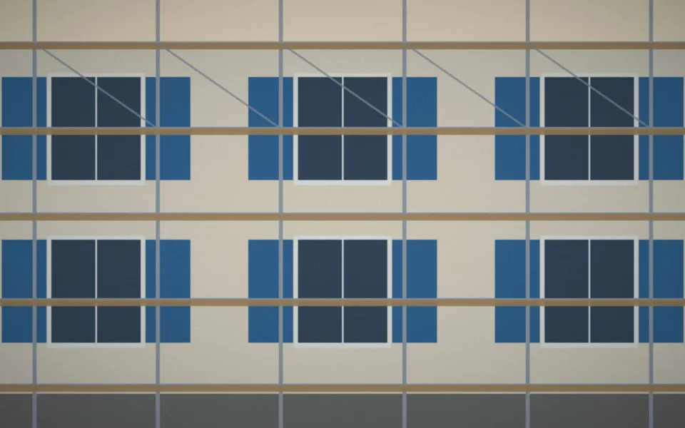 Échafaudage et bâches sur une façade de ville